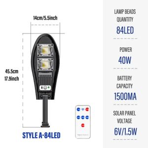 ESMARTER | LED Solar Lights Outdoor Garden Street Light With Motion Sensor and Remote Control Waterproof Wall Light for Garage Floodlight