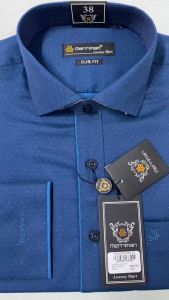 MERRIMAN SALE - Áo Sơ Mi MERRIMAN Tay Dài Màu Xanh Dương  Họa Tiết Chấm Form Slim Fit Lai Bầu
