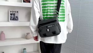 1pc Mens Portable Nylon Letter Sticker Diagonal Shoulder Bag Mobile Phone Bag