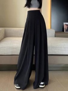 High Waist Wide Leg Pants Skirt Suit Loose Thin Pure Color Summer 2025 New Style Korean Version Commute Polyester Fiber