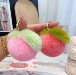 Whole Skin Rabbit Fur Keychain Car Bag Pendant Small Peach Plush Doll Gift Soft Cute Animal Key Holder for Automobiles