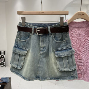 American Retro High Waist Denim Workwear Short Skirt Womens A-Line Mini Skirt Casual Style Summer New Korean Version