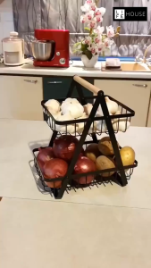 Kitchen Double Layer Portable Storage Basket Carbon Steel Removable Vegetable Fruit Storage Basket Rack Kitchen Supplies
