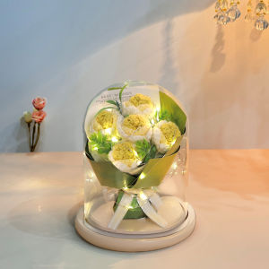 Wool Flowers Teachers Day Gift Teacher Hand-Woven Bouquet Artificial Flower Knitting Rose Glass Cover Ornaments