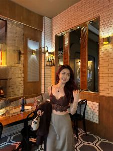 Wildkiwi Brown Lace Lace Hollow Camisole Female New Arrival French Fishbone Inner Wear Outer Wear Tops