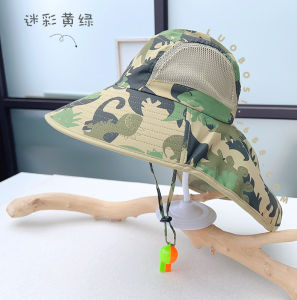 Childrens Camouflage Sun Protection Hats Wide Brim Fishing Cap Beach Summer Boys Hat Outdoor Quick Dry Fabric round Top