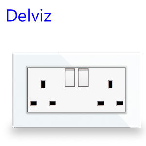 Delviz Wall 13A Double Socket No Logo Tempered glass crystal PanelSwitch control Power OutletUK standard Electric plug Socket