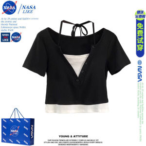 เสื้อยืดคอวีแขนสั้นทรงสลิมฟิตสำหรับผู้หญิงในช่วงฤดูร้อน เสื้อผ้าทำงานสไตล์เกาหลีแขนสั้นคอเหลี่ยมลายการ์ตูนสุดเก๋