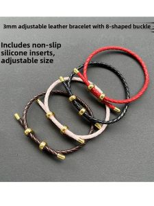Adjustable 2.5 3mm Leather Hand Cord with 8-Word Buckle Bracelet for Couples Can Be Strung with Beads 3D Lucky Bead Couple Leather Rope