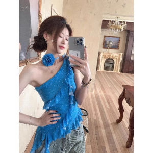 chaqi | Off-shoulder Lace Ruffle Thai Style Halter Top Summer Blouse