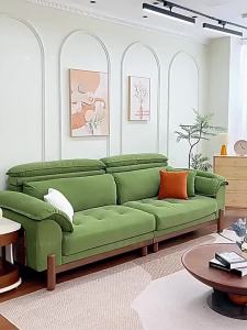 SHENGNIWEIER | Ghế Sofa Linen Tháo Rời Được và Giặt Được với Đệm Đầu Gập Walnut Wood