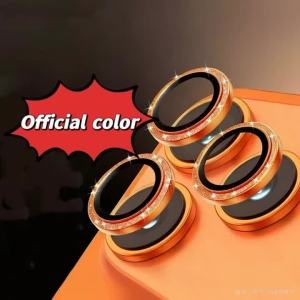 Miếng Dán Bảo Vệ Ống Kính Camera Kim Tuyến Vàng Đính Đá Cho iPhone Pro Max 17 14 15 13 12 16 Với Vòng Kim Loại - Kính Cường Lực Cho Điện Thoại Di Động