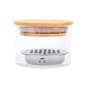 Lulaa | LINMADA 1/2Pcs Glass Nail Brush Cleaning Cup Nail Brush Washing Cup Container with Wooden Lid and Stainless Steel Filter