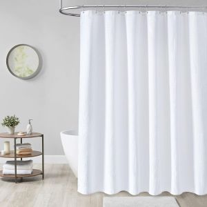 180 * 180CM White Polyester Waffle Shower Curtain Hotel Waterproof Solid Color Toilet Curtain No Drilling Summer Shower Curtain