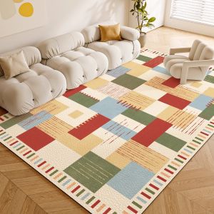 Waterproof Easy Clean Carpet Colorful Checkered Rug