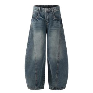 American Style Mens Jeans Long Straight Legged Washed out Vintage Design Casual Cotton Trousers mid Waist Zipper Fly