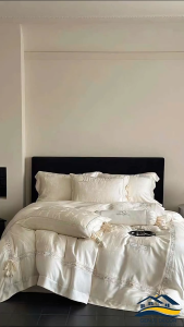 Bộ chăn ga gối lụa tencel 80s Beauty House thêu hoa tuylip cao cấp Genji Decor