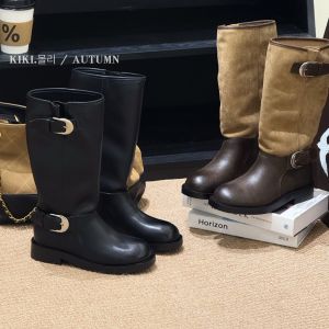 Giày Bốt Martin Knight Western Cowboy Boot Splicing High Top Ghi Lê Giày Bốt Nữ Cổ Cao Mùa Thu Dày