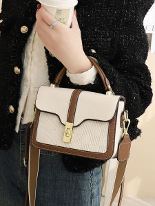 Elegant Womens Handbag Luxury Small Square Bag Double Strap Lock Buckle Closure Soft PU Leather Youth Suitable Gift