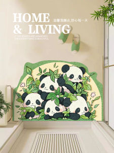 Cartoon Panda PVC Loop Floor Mat Entry Door Carpet Doorway Entrance Foyer Doorway Non Slip Cutting Green Door Mat