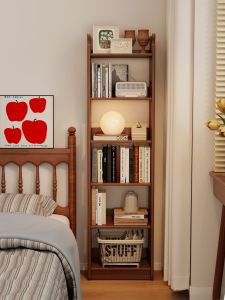 Solid Wood Floor Standing Shelf Childrens Narrow Wall Bedroom Simple Storage Rack Student Home Use Bookshelf