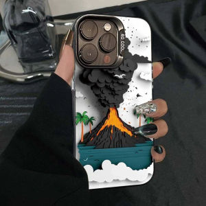 Ultra-Thin Protective iPhone Case for Apple 16 Promax 14 plus 13 12 11 Models Creative Volcanic Eruption Design Acrylic Shell