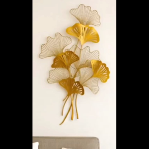 Hiasan Dinding Daun Gingko Stainless Emas Desain Artistik Dekorasi Elegan untuk Rumah dan Kantor
