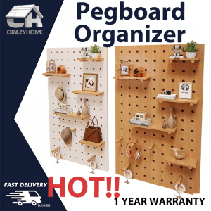 【In Stock-ships within 24H】Solid Wood Pegboard Organizer – DIY Wall-Mounted Shelf with Hooks 60/80/120CM (IKEA Style) for Kitchen Office & Home Storage