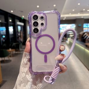 3 in 1 Clear Portable Wrist Strap Magnetic Protection Case with Lanyard for Samsung Galaxy S26 Ultra Plus Anti-Yellowing Cover