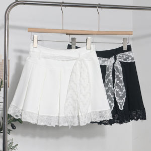 กระโปรงสั้นทรงเอเอวสูงปักลูกไม้กันแสง กระโปรงสั้นจีบผ้าฝ้ายผสมสีพื้นฤดูร้อน 2025 กระโปรงสั้นผู้หญิง แฟชั่น