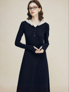 FAMANXUAN | Elegant Retro Long Hooded Dress with Waist Cinch
