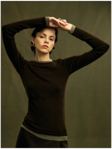 HUOLISI | Brown Knitted Two-Piece Style Long Sleeve T-Shirt