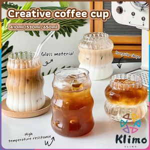 KLIMO Drinking Cups Heat-resistantn Coffee Milk Tea Cup 410ml Creative Clear Vintage Fluted Glassware Drink Glass 530ml 650ml