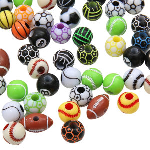 10-30pcs Acrylic Baseball Basketball Tennis Ball Football Sport Beads For DIY Bracelet Necklace Keychain Jewelry Making