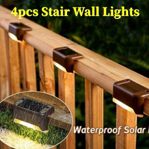 Solar Stair Lamp LED Fence Light Pathway Steps Yard IP65 Waterproof Warm White 4 Pack