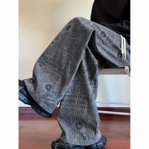 Quần Ống Đứng in Toàn Bộ Cỡ Lớn 300 Pound Phong Cách Mỹ Cổ Điển Quần Ống Rộng Rộng Rãi Thường Ngày Mùa Thu Đông Quần Ống Rộng