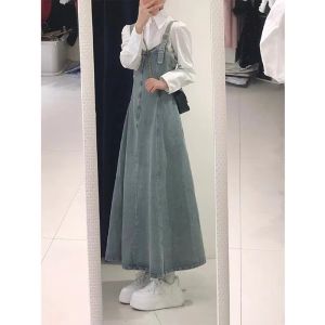 ชุดเดรสยีนส์แขนยาวทรงหลวมสไตล์ลำลองสำหรับผู้หญิงในฤดูใบไม้ผลิและฤดูใบไม้ร่วง RIXO RXLY ดีไซน์เฉพาะตัว กระโปรงยาวคลุมเข่า