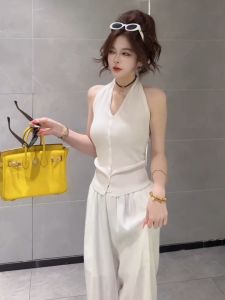 YUEZHONGWEI | French V-Neck Sleeveless Halter Tank Top