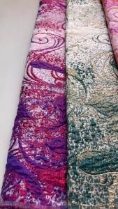 French Sparkling Gold Jacquard Brocade Lace Fabric | Green Flower Pattern Lace Fabric Used for Wedding and Party Dress Making