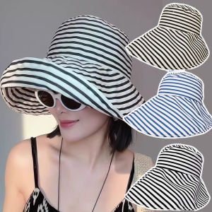 หมวกสำหรับฤดูใบไม้ผลิฤดูร้อนพับได้สำหรับผู้หญิงหมวกกันแดดสุภาพสตรีขอบใหญ่กว้างสีดำสีขาวหมวกกันแดดท่องเที่ยวกลางแจ้งแบบลำลอง