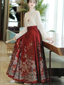 Horse-Face Skirt Womens Suit 2024 New Arrival Autumn New Chinese Style Improved Hanfu Daily Work Clothing Long Skirt