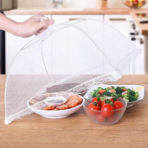 Amoki【Ready in Stock】 1pc White Mesh Food Cover Anti-Fly Vegetable Cover Foldable Mesh Screen