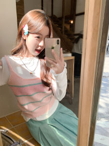Pink Striped Short Knit Camisole Spring Layering Top