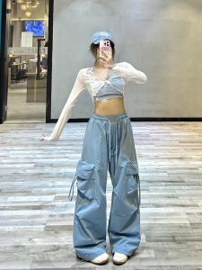 Crossed Long Sleeve Mesh Cover up T-Shirt Womens Versatile Dance Top Sun Protection Short Shoulder Pad Breathable Moisture Wicking