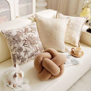 Brown Pillowcase Vintage French Cream Style Living Room Sofa Window Cushion Middle Ancient China Theme Removable Washable