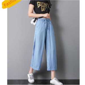 บางเฉียบ ผ้าไหม เดนิม กางเกงยีนส์ ผู้หญิง ฤดูร้อน ขนาดเล็ก พรางหุ่น ความยาวแปดเก้า หลวม ขากว้าง Drapey Ice ผ้าไหม ขาตรง กางเกง