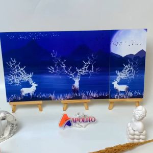 HIASAN DINDING PEMANDANGAN RUSA WHITE AND BLUE DEER (FULL SET ISI 3) WALL DECOR PAJANGAN DINDING POSTER KAYU RUANGAN AESTHETIC