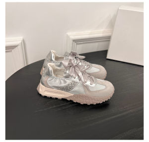 Leather Thick Bottom Ballet Deqin Shoes Womens 2025 Autumn New Style Agan Sport Casual Shoes White Sneakers round Toe Rubber Outsole