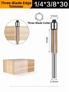 Mingren | Professional Straight Trimming Router Bit Alloy Triple Flute Dual Bearing 6.35mm