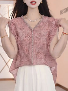 Shalldoer | Elegant Floral Lace Trim Sleeveless Shirt Womens Summer Design Fashionable Versatile Slimming Top French Style Straight Cut